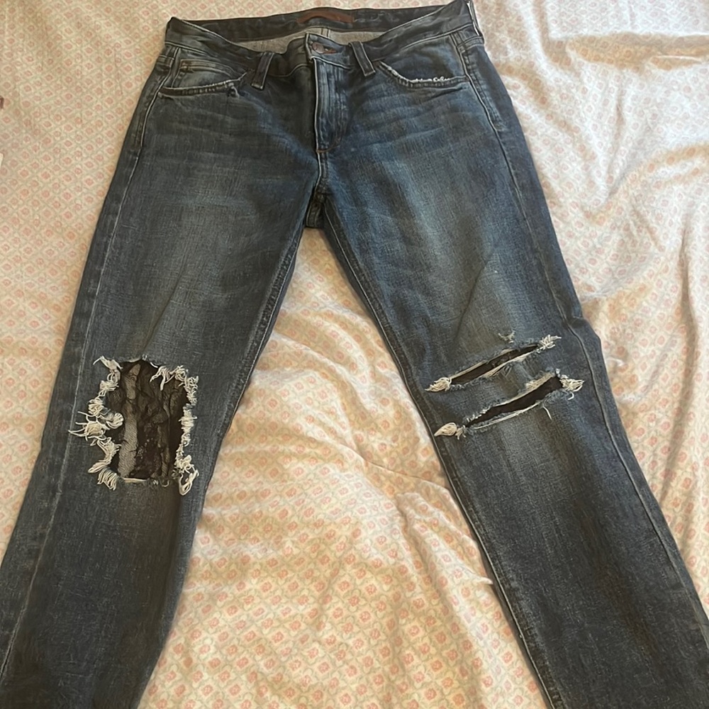 Joe’s women’s size 26 jeans dark wash with Lacey rips